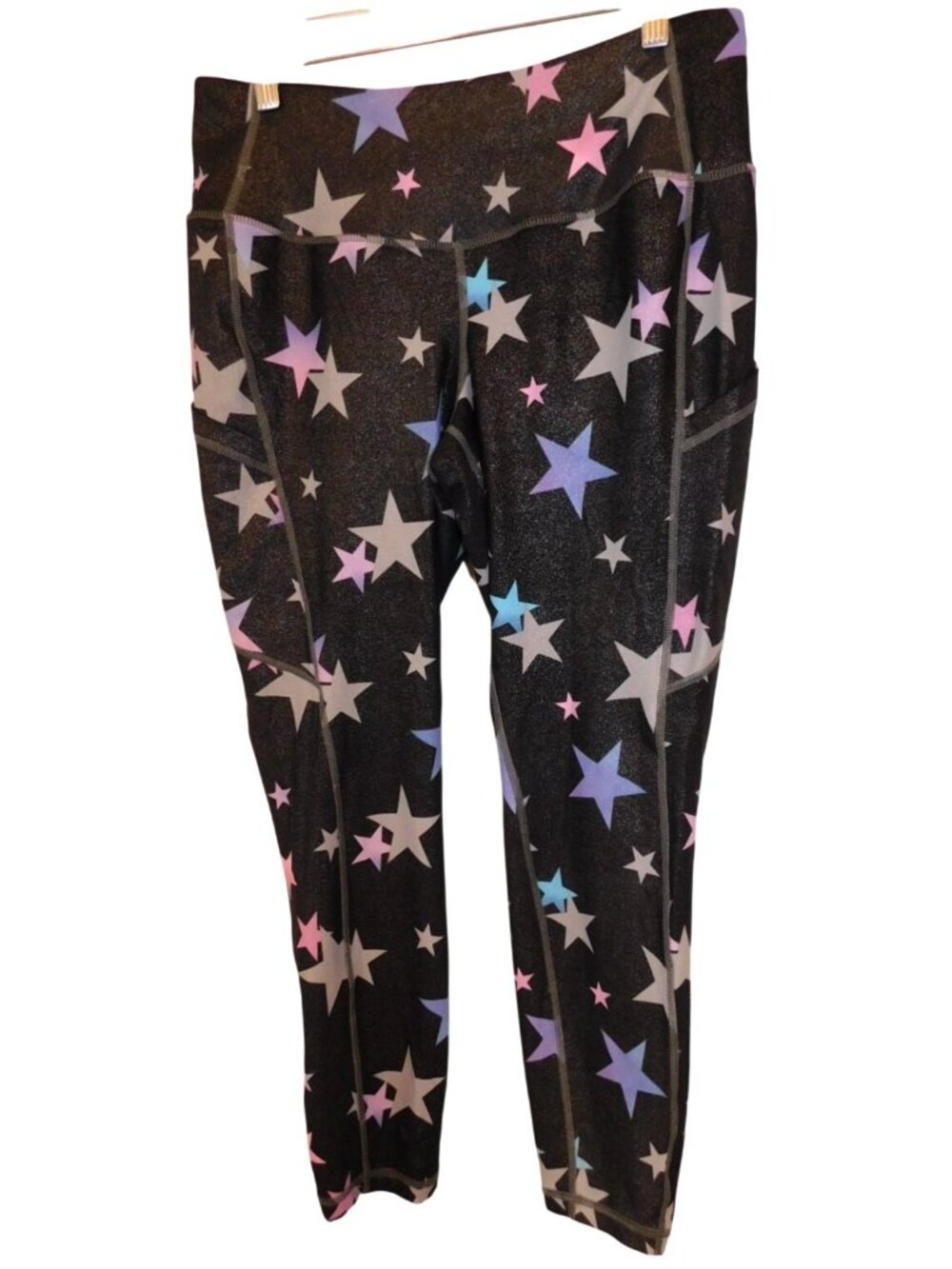 Torrid Active 0 Star Print Leggings Side Pockets Shimmery Black Yoga Workout
